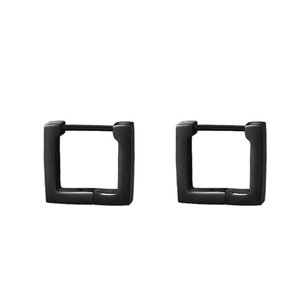 Black Square Huggie Hoop Earrings, Stainless Steel, Geometric Unisex Design-image-43