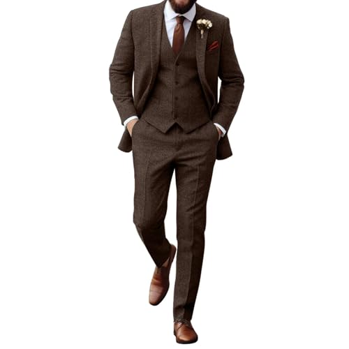 Retro Tweed Herringbone Slim Fit Suit for Men