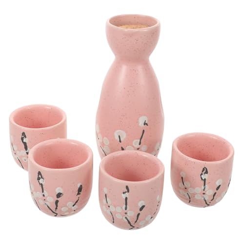 Ciieeo Japonés de Cerámica para Sake con Diseño Incluye Botella Tokkuri y Tazas para Cenas Familiares y Reuniones Resistente y Fácil de Limpiar