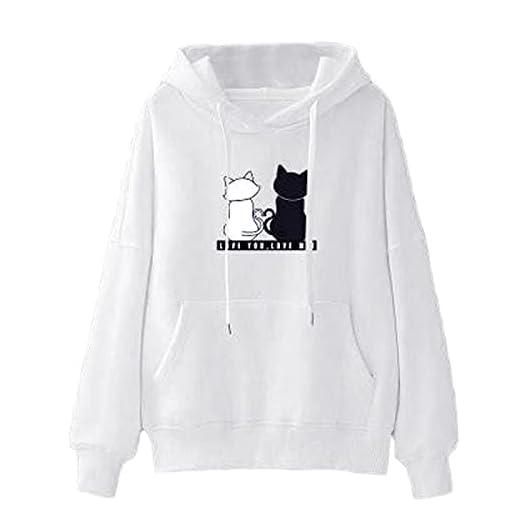 CYGGA Hoodie dam sweatshirt med huva rund urringning streetwear höst vinterkläder höst och vinter tröja för fest resor, Vit, M