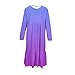 Girls Gradient Tiered Flowy A-Line Maxi Dress - Loose Crew Neck Long Sleeve Swing Dress with Pockets for 4-15 Years