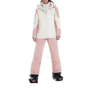 Vhersily Damen Skijacke und Hose 2 Stück Wasserdicht, Winddicht Mit Kapuze Jacken Und Hose Paar Anzug Mode Training Sportwear Bequeme Streetwear Style Skater Sport, Rosa, M