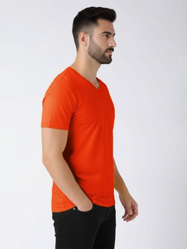 Image of Friskers Men's V-Neck Short Sleeves Cotton T-Shirt - Casual T-Shirt, Regular Fit