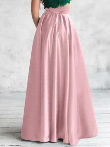 ebossy Women's Retro High Waisted Flared Long Satin Skirt Pleated Flowy Swing Silk A-Line Maxi Skirts2