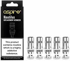 Nautilus 1.8 Ohm Replacement Coils for Aspire Nautilus Tank Kits, K3 Tank Pack of 5 No Nicotine