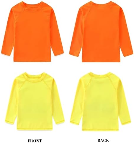 Winzik Boys Rash Guard Long Sleeve Swim Shirt Kids Boys’ Girls’ UPF 50+ Sun Protection Quick Drying 2 Pack Shirts 3-14Y(3-4T, Long Sleeve Orange Yellow) — view 5