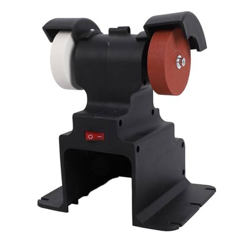 Zhjvihx Mini Amoladora de Banco, Motor de Cobre Magnético Permanente con Muelas de Corindón Marrón de Grano Grueso y Fino, Cubierta Protectora de Metal de 3 Mm para Afilar, Esmerilar y
