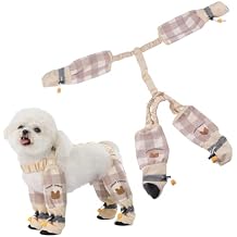 Anti Dirt Pants for Dogs Outdoor Dust,Proof Dog Pants Waterproof Boot Rain Boots with Suspender Anti-Slip Dog Paw Protector Shoes Adjustable Anti-Slip Boots for Walking Hiking M,Brown Grid