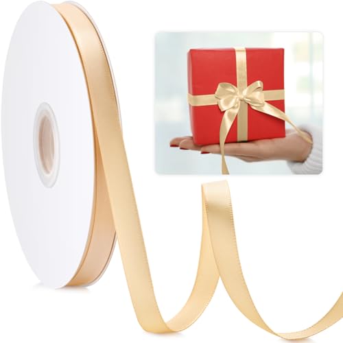 Gold Ribbon 3/8", 50 Yards Ribbon for Gift Wrapping Flower Bouquet Crafts Bow Leis Hair, Satin Fabric Ribbons for Bridal Wedding Party Decoration Every Holiday