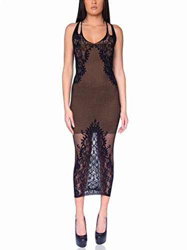 Leg Avenue Women's Black Fishnet Faux Lace Up Back Dress Negligee Lingerie, One Size