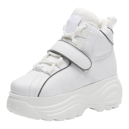 Image of ANUFER Women's Goth Punk High /Low Top Platform Chunky Sneakers Lace Up Wedgel Heel Dad Shoes