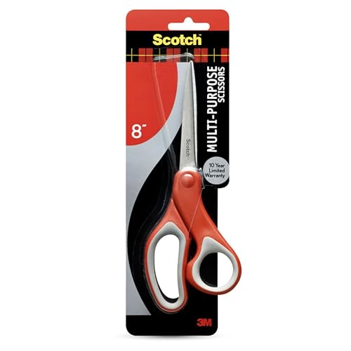 Scotch Multi-Purpose Stainless Steel Scissors, 8 Inches, Red & Gray, Great for Home, School and Office