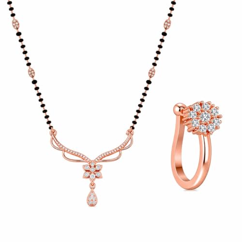 Image of Nilu's Collection Rose Gold Plated Mangalsutra With Black Bead Chain For Women