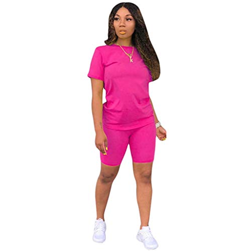 Women's 2 Piece Outfit - Casual Solid Color T-Shirts Workout Tracksuit Bodycon Pants Suit Set Jumpsuit Rompers #TOP22