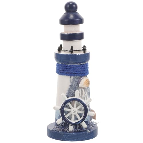 Garneck Phare décoratif méditerranéen - Mini statue en bois - Décoration de table - Style nautique méditerranéen - Cadeau de Noël