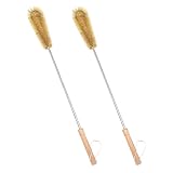 UPTALY Spazzola con manico lungo 61 cm per la pulizia (2 pennelli con setole), spazzola per lavaggio a gomito con manico in legno, extra lunga, con asta in acciaio inox allungata