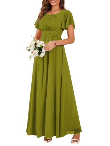 Image of Ever-Pretty Women's Spring Elegant Round Neck Short Sleeve Chiffon Empire Waist Floor Length Formal Dresses Bridesmaid Dress