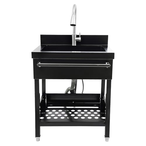 TFGXUE Évier de camping autonome avec compartiment de rangement inférieur, évier d'extérieur en acier inoxydable avec grand lavabo 50 x 35 cm, évier...
