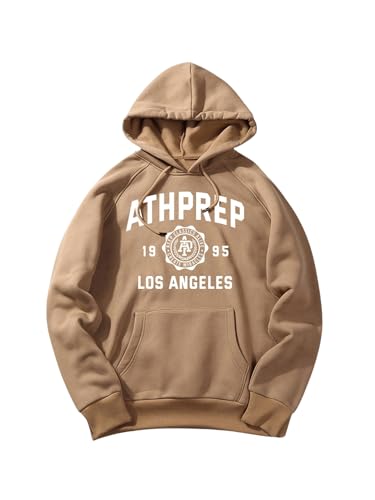 Verdusa Men's Letter Graphic Drawstring Hoodie Sweatshirt Streetwear Long Sleeve Pullover Tops with Pocket