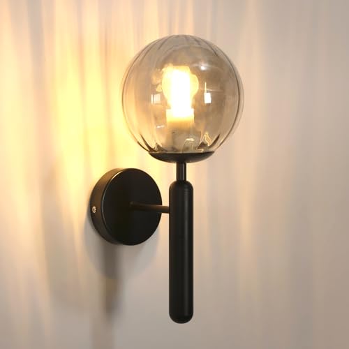 DELIPOP Applique Murale Intérieure, Vintage Lampe Murale de Mur Abat-jour en Verre 15CM, E27 Luminaire Mural Moderne pour Chambre Salon Couloir Escalier, Noir