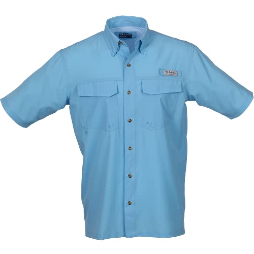 Bimini Bay Outfitters LTD Bimini Flats V Mens Short Sleeve Fishing Shirt Featuring BloodGuard Plus (2XL Placid Blue)