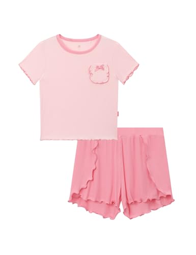 Bamboo Viscose Pajamas for Toddler Girls Short Sleeve Top and Shorts Two Piece Kids Pj Set