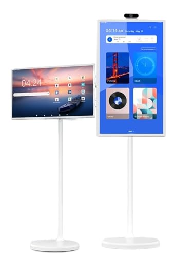 Televisor Inteligente portátil con Pantalla táctil 1080p FHD Soporte móvil con Ruedas Rotación de 360° para presentaciones de Entretenimiento(TV2-32-Inch (4+64GB))