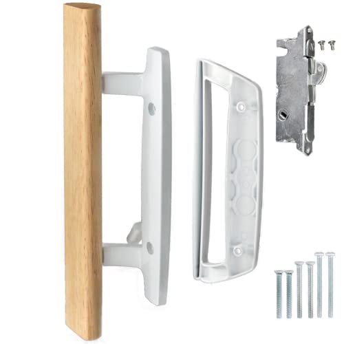 Hyneesun Patio Door Handle 3-15/16 Inch(10cm) Hole spacing(Right and Left Handed) Wooden Sliding Glass Door Handle Set Mortise Style Non-keyed (+ Mortise Lock 45 Degree Keyway)