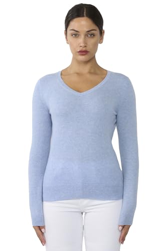 Image of JENNIE LIU Women's 100% Pure Cashmere Long Sleeve Pullover V Neck Sweater