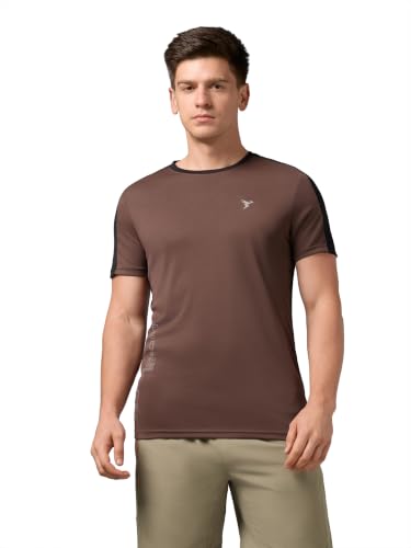 Image of TECHNOSPORT Men's Slim Fit Color Block T-Shirt, Technocool Quick Dry Anti-Microbial Short Sleeve Sports Tee for Gym, Running, Training & Everyday Wear