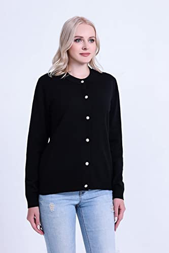 SMILING PINKER Women Cardigan Sweater Crewneck Pearl Button Knitted Tops Medium Weight2