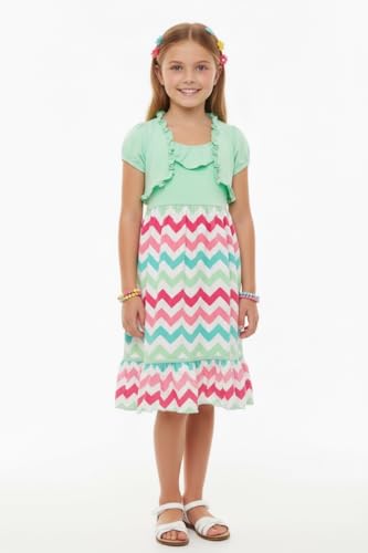 Image of ToBeInStyle Girls Two Piece Short Sleeve Dress and Matching Bolero Crop Cardigan Assorted Prints Cotton Blend Summer Outfit