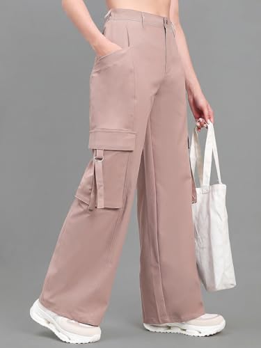 Image of GO COLORS Mostlysane Collection Polyester Cargo Pant for Women | Lightweight, Mid Rise, 4 Pockets