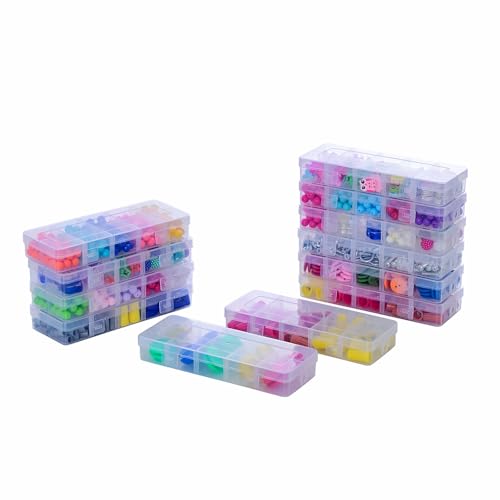 Image of 12 Pack Clear 10 Grids Plastic Storage Box with Adjustable Divider, Transparent Organizer Container Case for Bead, Jewelry, Craft Supplies, Small Part, Sewing Kit, DIY Accessories