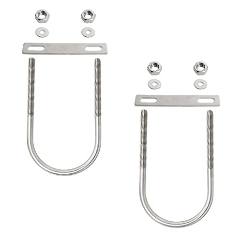 Image of Round U-Bolt 1.97 inch(50mm) Inner Width U Bolts Brackets 304 Stainless Steel M6 with Nut, Plate, Washer for Car /RV /Trailer Bumper,2 Sets