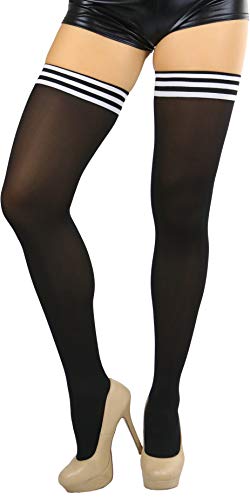 Image of ToBeInStyle Women's Modern Thin Tripple Striped Opaque Thigh High Stocking
