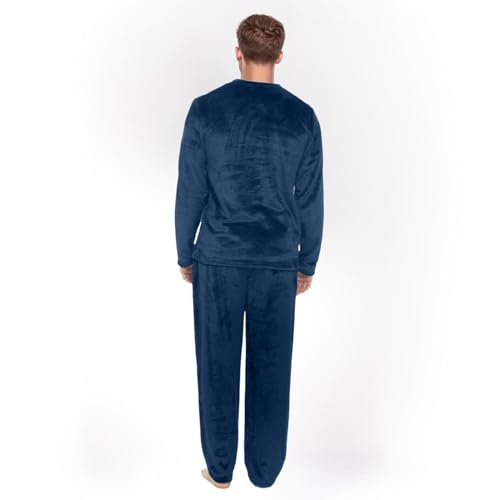 Mens Pajamas Set 2Pc Flannel Pajamas for Men Velvet Fleece Lounge Pants Long Sleeve Sleepwear Soft Pjs Sleepwear4