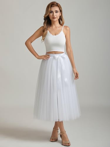 A line Tea Length Tulle Skirt for Party Prom Casual Wear4