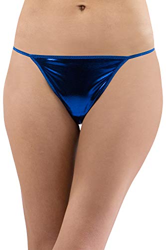 Thong pantie métallique liquide bleu pour femme un string taille petite effet brillant