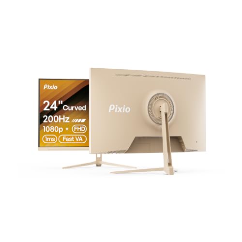 Image of Pixio PXC248 Wave Beige 24 inch 200Hz Refresh Rate FHD 1080p Resolution 1500R Curve Fast VA Panel 1ms GTG Response Time Adaptive Sync HDR Curved Gaming Monitor