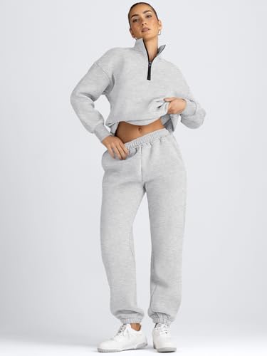 Image of AUTOMET Women's Sweatsuits 2 Piece Outfits Lounge Sets | Cozy Airport Outfits,Casual Sweat Sets for Fall and Winter,Half Zip Pullover and Baggy Sweatpants with Pockets