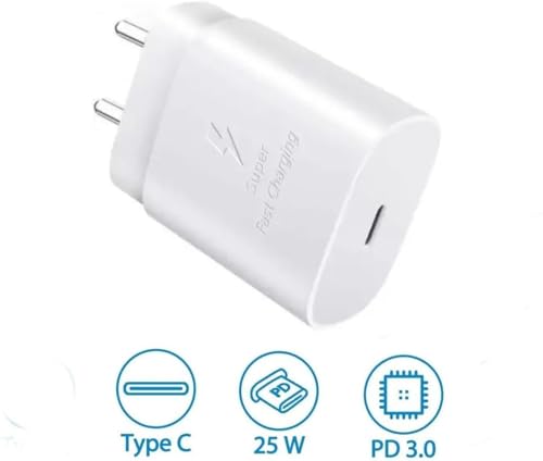 Image of 25W C-Type Super Fast Adapter Compatible With Samsung Galaxy M56 5G Super Fast Charger Adapter For A35 /S23 /S23 Fe /S22 /S21 /21 Fe /A06 /M16 /M35 /A16 /M06 /M05 /A56, A55 /S24 Fe /A16 /A36 5G, White