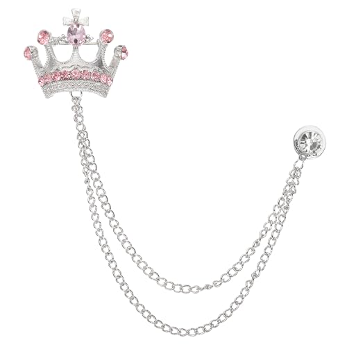 Image of PATIKIL Crown Hanging Chain Brooch Pins | Rhinestone Suit Pins Fashion Crystal Lapel Pins for Women Men