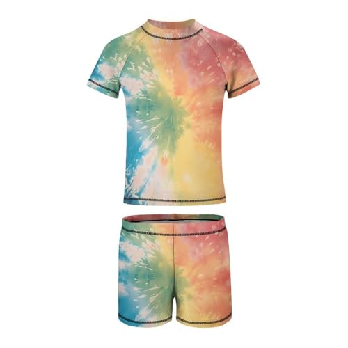 Tie Dye Colorful RainbowChildren's Casual Swimsuit Set - Simple and Versatile9-11Y（140cm）2