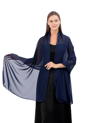 CHUNG Women Solid Shawl Chiffon Soft Wraps Lightweight Elegant Long Scarf Wedding Party Gift Gown Accessories Evening Dresses,Navy