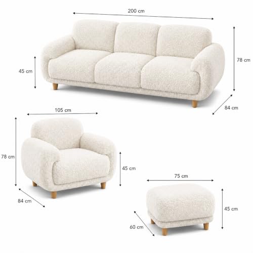 Image of Modern Classic Chesterfield Sofa for Living Room Bedroom Reception and Office 3+1+Ottoman Sofa for Living Room (Off White)