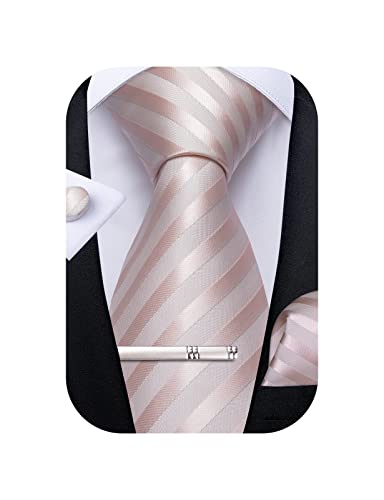 Image of DiBanGu Mens Silk Necktie Solid Color Tie and Pocket Square Cufflink Tie Clip Set Woven Plain Ties for Men Wedding Party