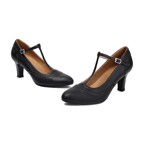 Women's Mary Jane Rockability Oxford Close Round Toe Vintage Wingtip 1950s Heels T-Straps Retro 1920s Victorian Pumps Shoes2