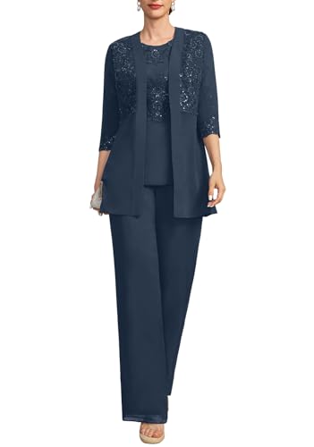 Mother of The Bride Pant Suits for Women Dressy Lace Appliques Formal Wedding Dress with Jacket MIS088