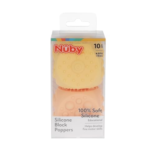 Image of Nuby Silicone Block Poppers - (2-Pack) Interactive Baby Block Toy for Babies 10+ Months - Yellow and Orange